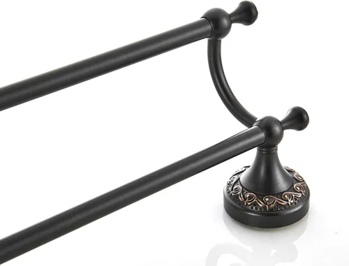 Miniatura 7 de Barra doble para toallas de bronce aceitado frotado de latón, ajustable de 15.5 a 27.5 pulgadas, soporte de barra para toallas de baño para portador