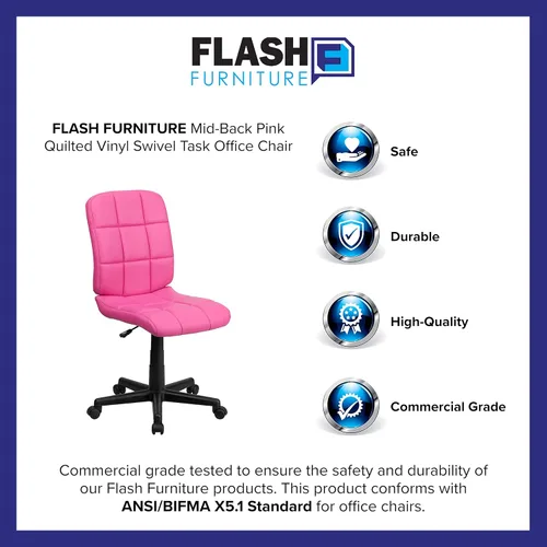 Miniatura 12 de Flash Furniture - Silla giratoria de respaldo medio de vinilo, acolchada, color negro Rosa