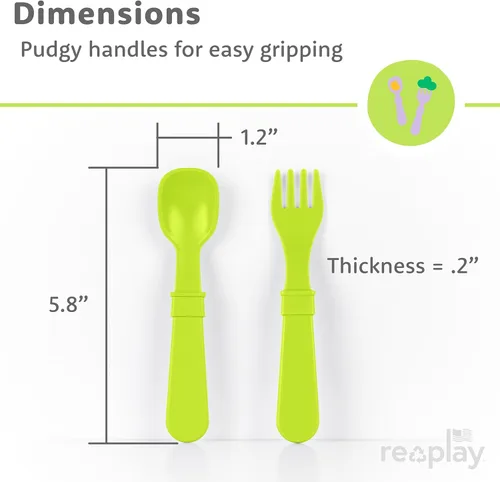 Miniatura 8 de Re-Play Juego de tenedores y cucharas para niños pequeños, juego de utensilios de 6 x 6 pulgadas para niños, apto para lavavajillas y microondas