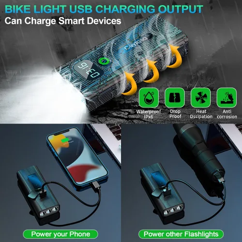 Miniatura 4 de 2026 Upgrade 6800Lumen Bike Light for Night Riding,Super Bright 6 LED Headlight,Aluminum 10 Mode Rechargeable Bicycle Light Front and Verde