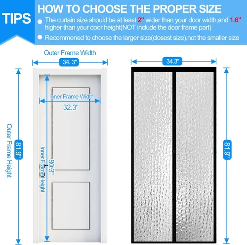 Miniatura 2 de RELIANCER Cortina de Puerta Magnética con Aislamiento Térmico, Cubierta de Puerta de EVA Impermeable, Se Adapta a Puertas de Hasta 32"x80", Cortina
