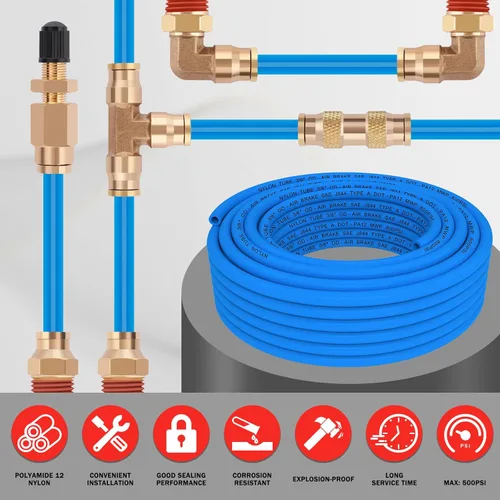 Miniatura 8 de CheeMuii 100 pies 3/8" línea de aire azul DOT 3/8 PA12 nylon neumático Tubo 30.5 metros 3/8 pulgadas OD tubo de aire neumático tubo manguera