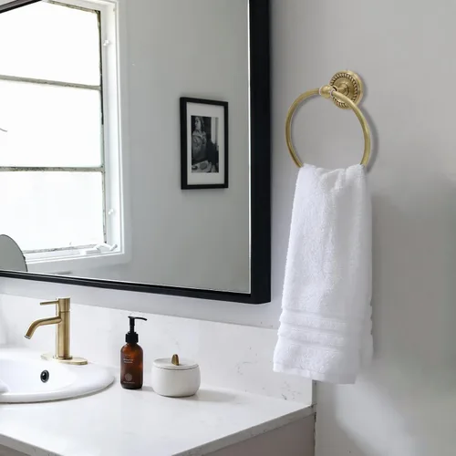 Miniatura 7 de Juego de 4 accesorios de baño de latón antiguo dorado – Toallero de 24 pulgadas, accesorios de baño de latón antiguo – Juego de accesorios de baño