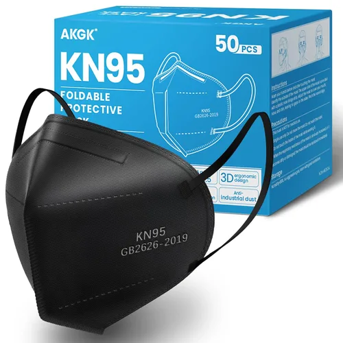 akgk Mascarilla KN95 de 50 unidades, mascarillas de protección transpirable, mascarillas KN95 negras de 5 capas, máscaras de seguridad contra el