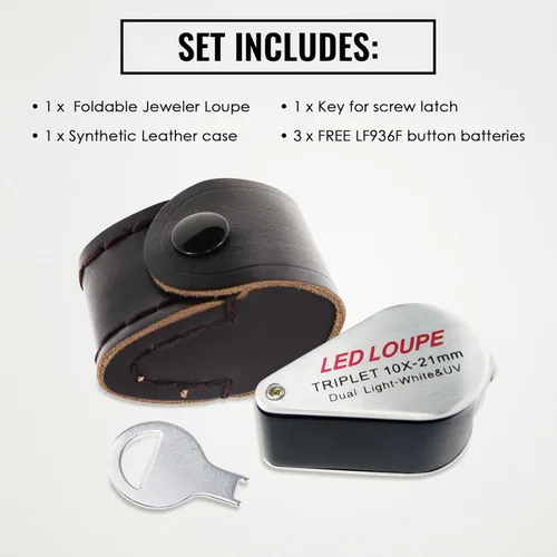 Miniatura 9 de 10x Lupa de Bolsillo Plegable con Luz UV y LED para Joyas, Rocas, Monedas y Antigüedades - Herramienta de Aumento Iluminada para Ojos, Sellos, 10