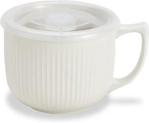 Tazón de sopa de cerámica con asa de 32 onzas – Tazón de ramen para microondas con tapa, tazas y tazas de sopa para cereales, avena, ramen, fideos