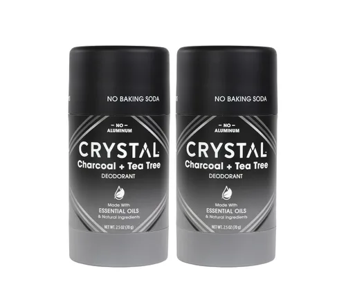 Crystal Deodorant - Desodorante natural de magnesio en barra sólida, carbón y árbol de té, 2.5 onzas (paquete de 2)