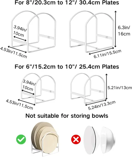 Miniatura 5 de LINFIDITE Paquete de 2 soportes organizadores de platos de cocina para gabinete, ahorrador de espacio, estante de almacenamiento de platos Negro