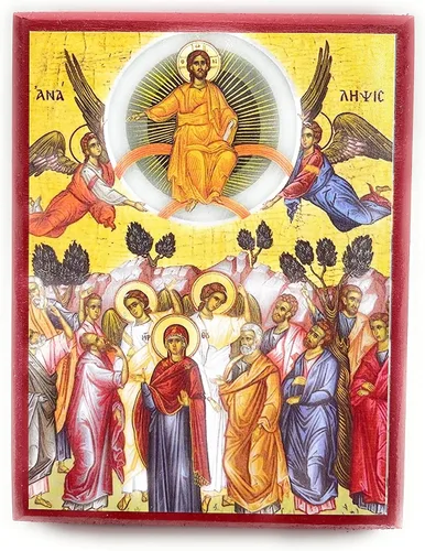 Ascensión de Jesucristo icono cristiano ortodoxo de madera (griego) (3.5 x 4.5 pulgadas)