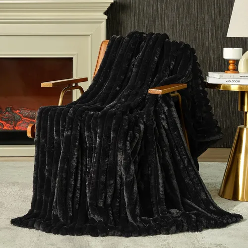Miniatura 29 de Amélie Home - Manta de piel sintética para sofá, ultraacogedora manta mullida de felpa suave a rayas para sofá familiar, silla, dormitorio, 60 x 80