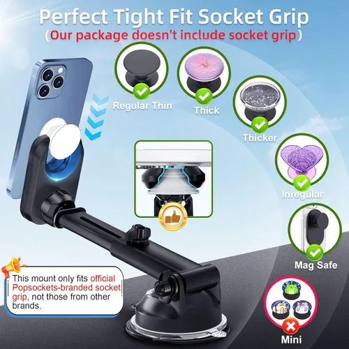 Miniatura 3 de pop-tech Soporte de teléfono de automóvil para Pop Socket: soporte de teléfono celular con ventosa para ventana de parabrisas de salpicadero