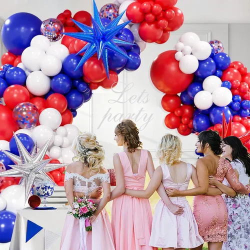 Miniatura 5 de Kit de arco de globos rojos, blancos y azules, guirnalda de globos del 4 de julio con globos de estrella azul, globos de fiesta reutilizables