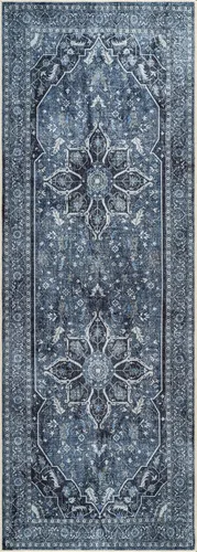 Miniatura 4 de Bloom Rugs Caria Alfombra Lavable Antideslizante de 7 pies - Azul/Carbón Alfombra Tradicional para Entrada, Pasillo, Baño y Cocina - Tamaño Exacto