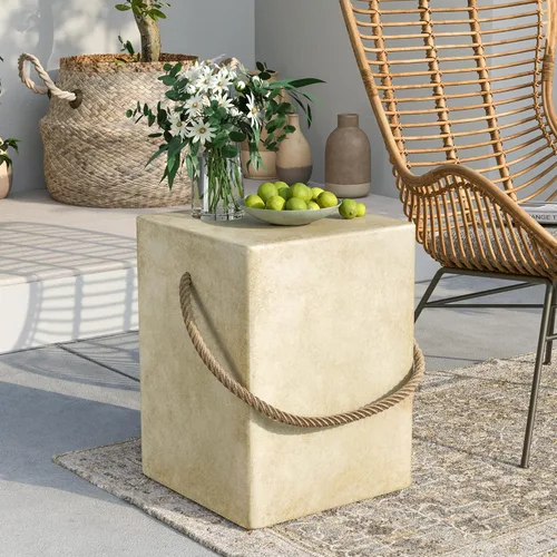 Miniatura 10 de SUNBURY Juego de 2 mesas auxiliares para exteriores, 2 piezas, mesa auxiliar de hormigón para patio, mesa decorativa pequeña de 18 pulgadas de alto
