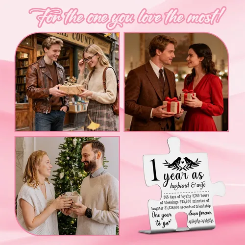 Miniatura 6 de Placa de aniversario de 1 año para marido y esposa, regalo de primer matrimonio para pareja, decoración de adorno de acero inoxidable, pieza