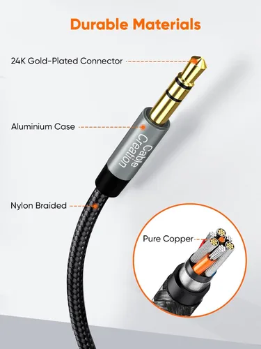 Miniatura 6 de CableCreation Cable auxiliar de 3.5mm (3 pies/1 m), cable de audio de 3.5mm, cable auxiliar trenzado de sonido Hi-Fi de 1/8 para estéreo de coche