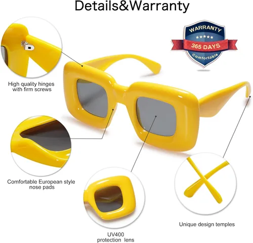 Miniatura 5 de VANLINKER Lindas gafas de sol cuadradas infladas para mujeres y hombres, gafas gruesas retro con marco grueso divertido máscara sombras VL9733