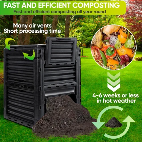 Miniatura 3 de F2C Contenedor de Compost de Jardín de Material Libre de BPA - 80 Galones (300 L) Contenedor de Compost Grande con Aireación Caja de Compost