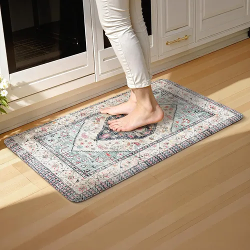 Miniatura 42 de KIMODE - Juego de 2 tapetes de cocina bohemios, antifatiga, antideslizantes, impermeables, ergonómicos, acolchados, cómodos, para lavandería, Caqui