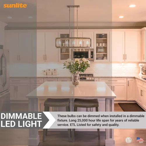 Miniatura 5 de Sunlite Bombilla LED B13 Torpedo decorativa, 7 vatios (60 W = ), 500 lúmenes, 120 voltios, regulable, base E26, certificación ETL, torpedo