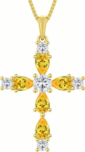 Miniatura 134 de YL Collar de cruz de plata de ley 925 con colgante de piedra natal religiosa para mujer