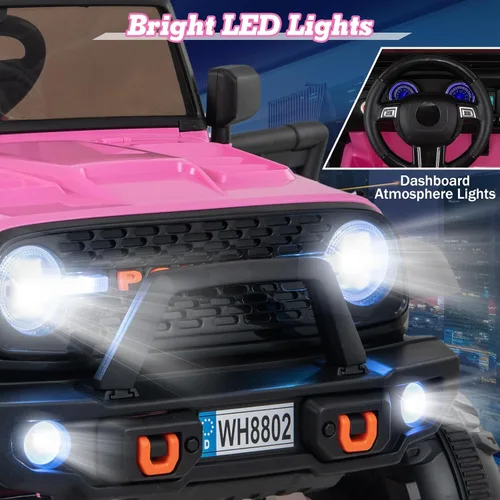 Miniatura 8 de OLAKIDS vehículo de paseo de 24 V, 2WD/4WD conmutable de 2 plazas para niños, vehículo eléctrico tipo Jeep camioneta con asiento ancho de 20", Rosa