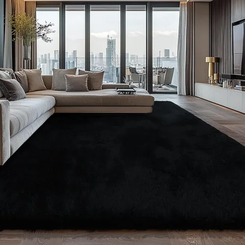 Miniatura 59 de Alfombra peluda para dormitorio, sala de estar, 2 x 6 pies, antideslizante, esponjosa, suave, alfombra lanuda beige y blanca para sala de estar