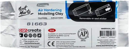 Miniatura 7 de Mont Marte Arcilla de modelado que se endurece con el aire gris, 500 g (1.1 lb). Se seca en aproximadamente 24 horas. Adecuada para escultores