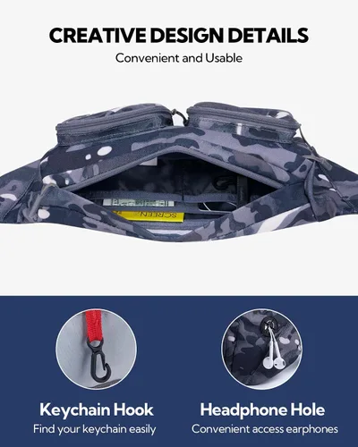 Miniatura 6 de WATERFLY Riñonera de gran tamaño para hombres y mujeres, para viajes, correr o caminar (camuflaje negro)