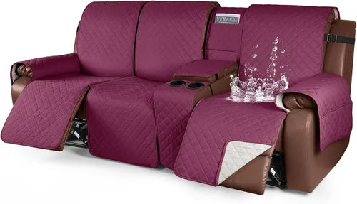 Miniatura 10 de KinCam Funda 100% Impermeable para Loveseat Reclinable con Consola, Fundas Antideslizantes para Sofá Reclinable de 2 Asientos, Funda para Sofá