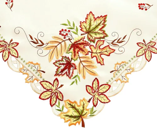 Miniatura 3 de Mantel cuadrado pequeño con hojas de arce para Acción de Gracias, otoño, manteles para mesa auxiliar, mesa de té (33 x 33 pulgadas)
