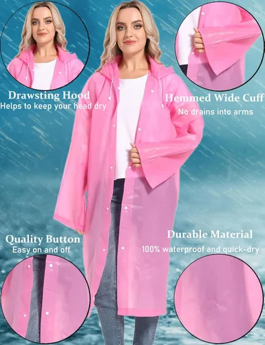 Miniatura 33 de 2 abrigos de lluvia de Borogo para adultos, chaquetas de lluvia reutilizables para hombres y mujeres