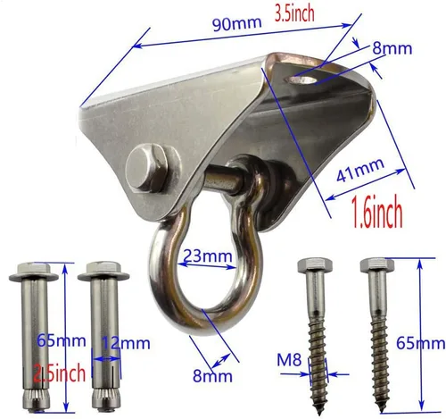 Miniatura 2 de Ganchos de columpio de acero inoxidable de capacidad de 1000 libras, ganchos de columpio resistentes para techo de hormigón de madera para columpios