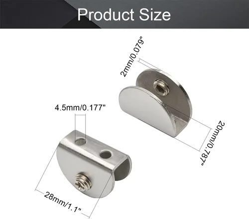 Miniatura 2 de MroMax 12PCS 1.1" x 0.87" x 0.47" (LxWxH) Soporte de estante de vidrio semicírculo ajustable acero inoxidable puerta gabinete clip plateado
