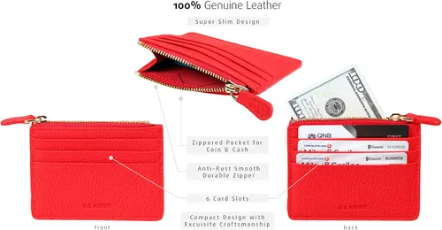 Miniatura 6 de Grande -3603 Estuches para tarjetas, Negro -, Cartera de mujer de cuero con cremallera minimalista