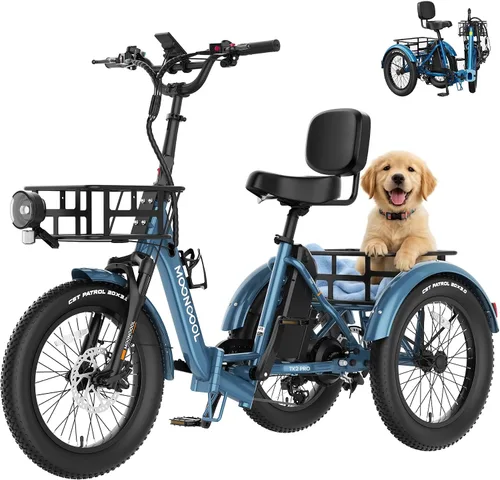 Miniatura 18 de MOONCOOL Triciclo eléctrico plegable para adultos, E-Trike de aluminio de 20 pulgadas con función de marcha atrás y opciones de largo alcance, Plata
