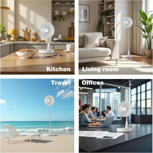 Miniatura 6 de Ventilador oscilante plegable recargable de 9 pulgadas, 7200 mAh, funciona con pilas, ventilador pequeño con control remoto, ventiladores