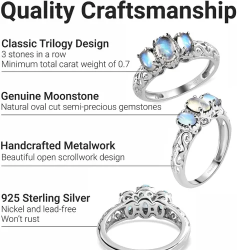 Miniatura 3 de Shop LC 3 anillos de piedra natal para mujer, anillos de piedras preciosas, anillos de plata de ley 925 para mujer, chapados en platino, joyería
