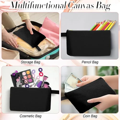 Miniatura 4 de Reginary Bolsa de maquillaje de lona a granel, bolsa de cosméticos de viaje versátil en blanco con cremallera para mujer, bolso de manualidades