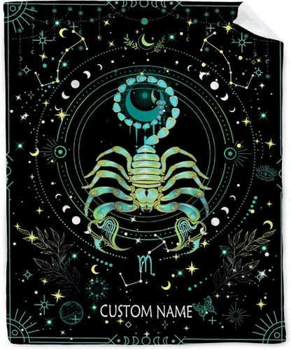 Manta personalizada de escorpio | Regalos de manta de constelación personalizada | Manta de franela decorativa de astrología | Regalos