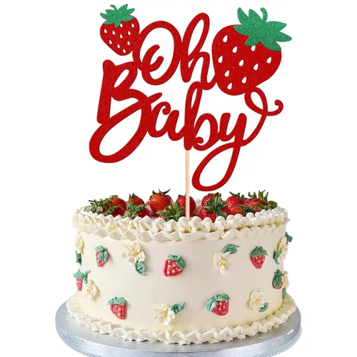 Miniatura 25 de 1 pieza de decoración para pastel de tercer cumpleaños con temática de fresa, flor brillante con temática de frutas dulces, decoración de pastel