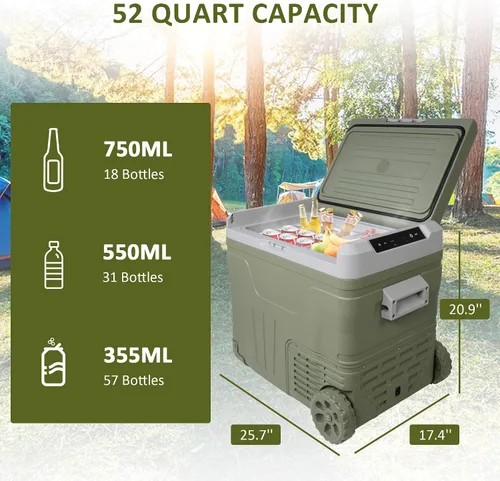 Miniatura 2 de Refrigerador portátil de 12 V para automóvil, refrigerador de doble zona de 45.4 cuartos de galón, 100-240 V CA, -4 °F ~ 68 °F, enfriador