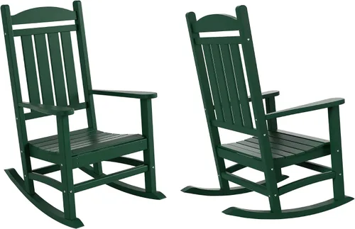 Miniatura 47 de HDPE Laguna Silla mecedora Adirondack de polietileno para exteriores (juego de 2), color negro