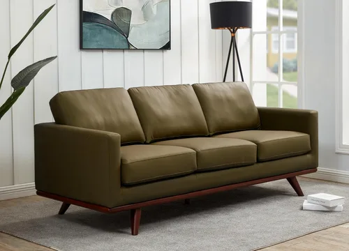 Miniatura 12 de LeisureMod Chester - Sofá moderno de cuero de 3 plazas con base de madera de abedul, sofá de sala de estar de mediados de siglo, 33.46 pulgadas