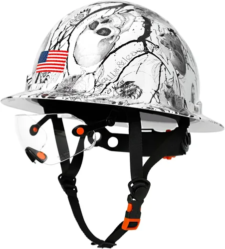 Casco duro de ala completa con patrón de fibra de carbono con visera, casco de seguridad de construcción aprobado por la OSHA para hombres y