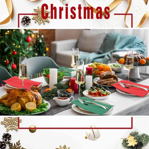 Miniatura 5 de Teling 100 servilletas de papel de Navidad desechables para cena de Navidad, servilletas de cóctel, toallas de mano rojas y verdes para el hogar
