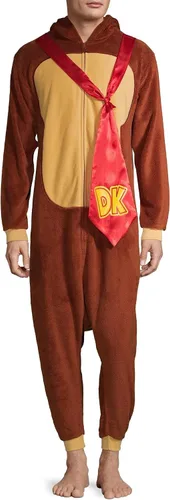 Nintendo Donkey Kong - Mameluco de felpa para hombre, disfraz de burro Kong de una pieza para adultos, Kigurumi, pijama de forro polar DK y sudadera