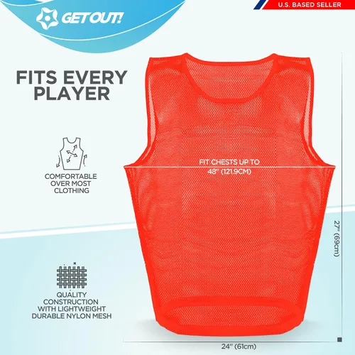 Miniatura 4 de Get Out! Chaleco Scrimmage Pinnies 12pk en rojo y azul - Tallas para jóvenes, adolescentes y adultos - Jerseys de malla de nailon para cualquier