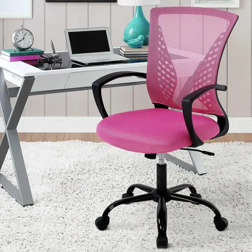 Miniatura 11 de Silla de oficina ergonómica para escritorio, silla de malla con soporte lumbar y apoyabrazos de altura ajustable, silla ejecutiva para mujeres
