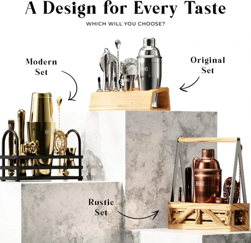 Miniatura 9 de BARE BARREL Mixology Bartender Kit Bar Set Juego de coctelera de 14 piezas Herramientas de mezcla de Martini Barware para el hogar 35 tarjetas